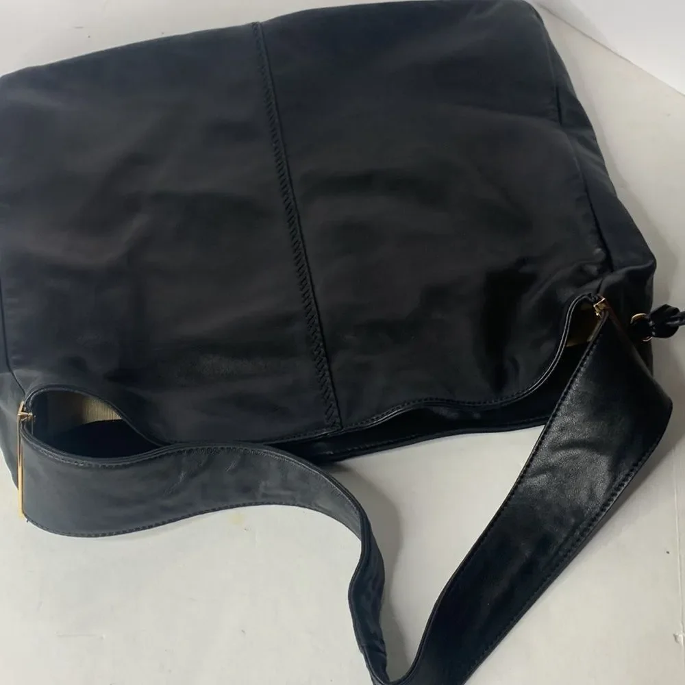 Badgley Mischka black cow leather large hobo shoulder bag